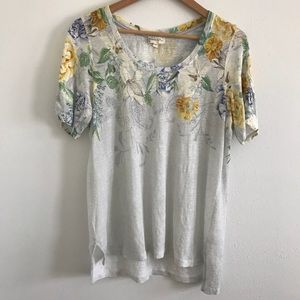 Meadow Rue yellow floral linen top